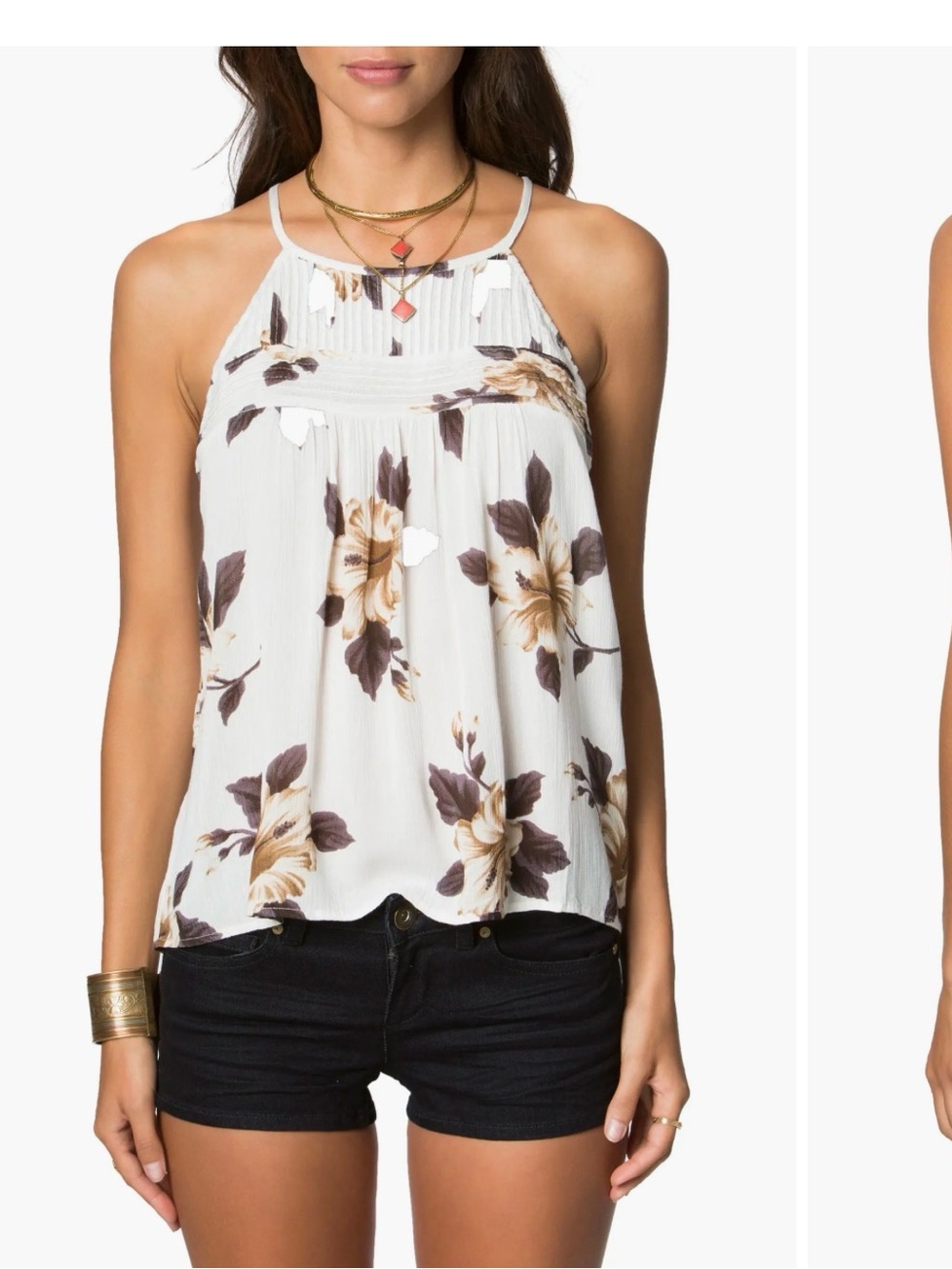 New O'Neill Cream Floral Halter Cami with Brown Blooms beach vacation XS